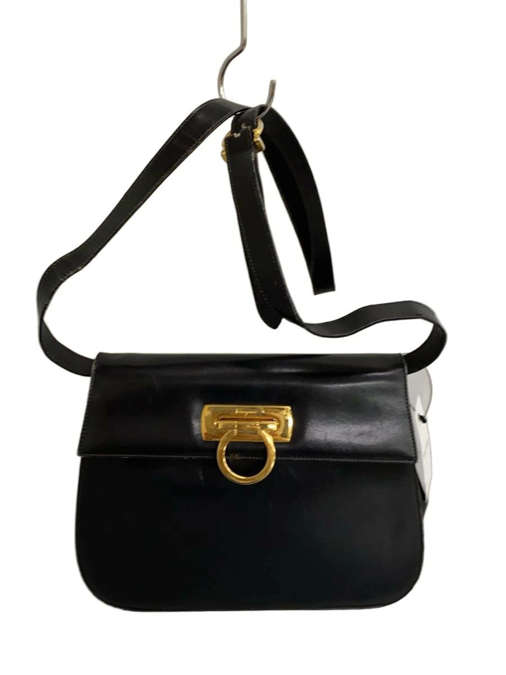 Salvatore Ferragamo Gancini Shoulder Bag Leather Black Solid